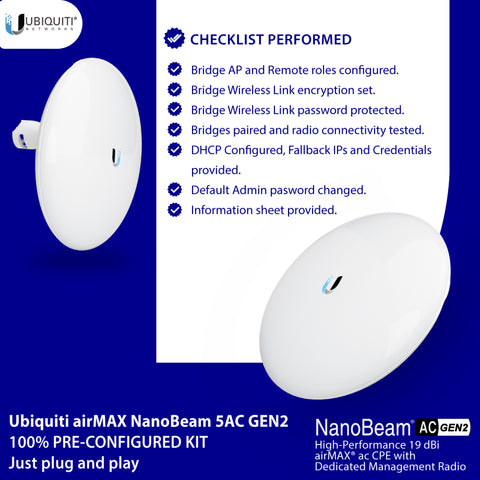 Wireless Bridge NBE-5AC-GEN2 Pre-Configured Bundle of 2, Point to Point Wi-Fi Bridge Outdoor, Plug and Play 450+ Mbps, 5 GHz, 10+ km Link Range