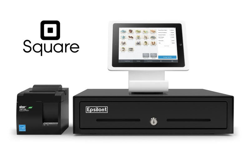 SQUARE POS REGISTER BUNDLE Stand for iPad, Star TSP143IIU ECO USB Receipt Printer and Epsilont Cash Drawer